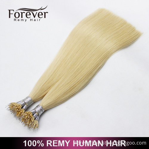 Forever wholesale professional christmas hair extension wholesale premium 100 human remy blonde #613 nano ring hair extensions